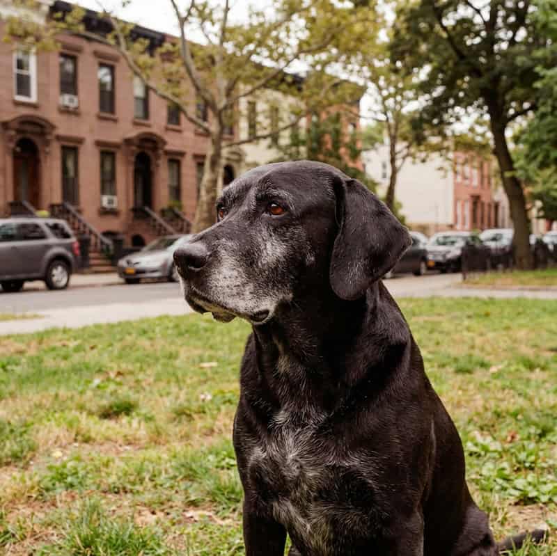 Old black dog in Brooklyn peaceful end of life care visit